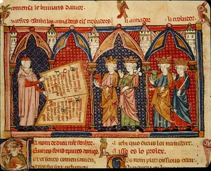Fol.5v Maestro Ermengaut che presenta il suo libro a quattro re